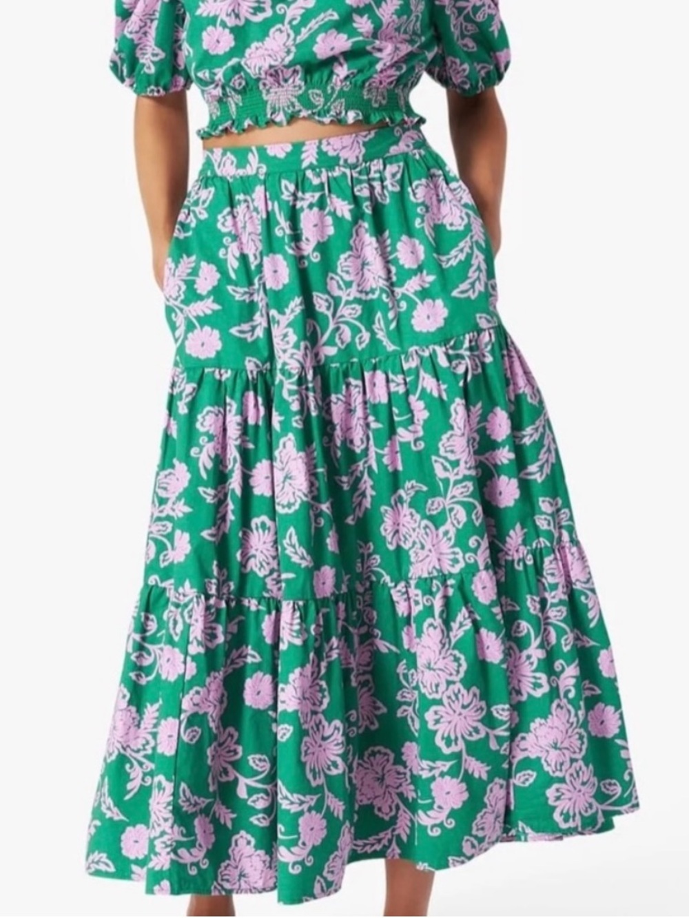 Xirena Angeline Tiered Midi Skirt Caprisyn Green Size S